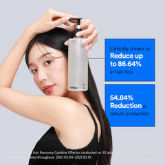 Close-up of even lather spreading across the scalp with Refilled Hair-Recovery Cytokine Shampoo.