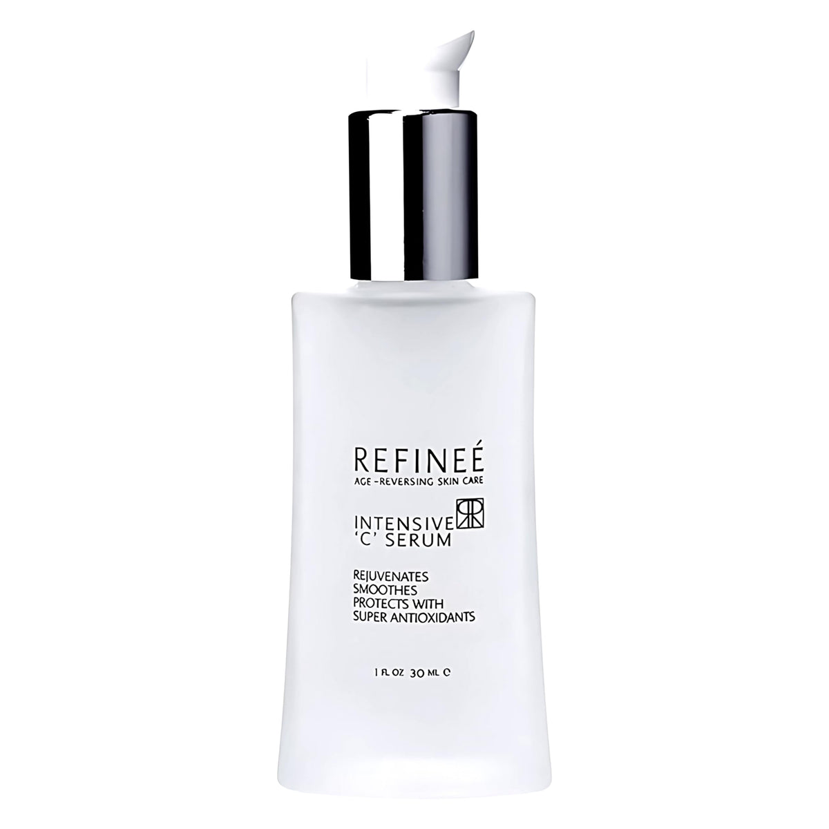 Refinee intensive vitamin C face serum bottle pump for precise daily dosing.