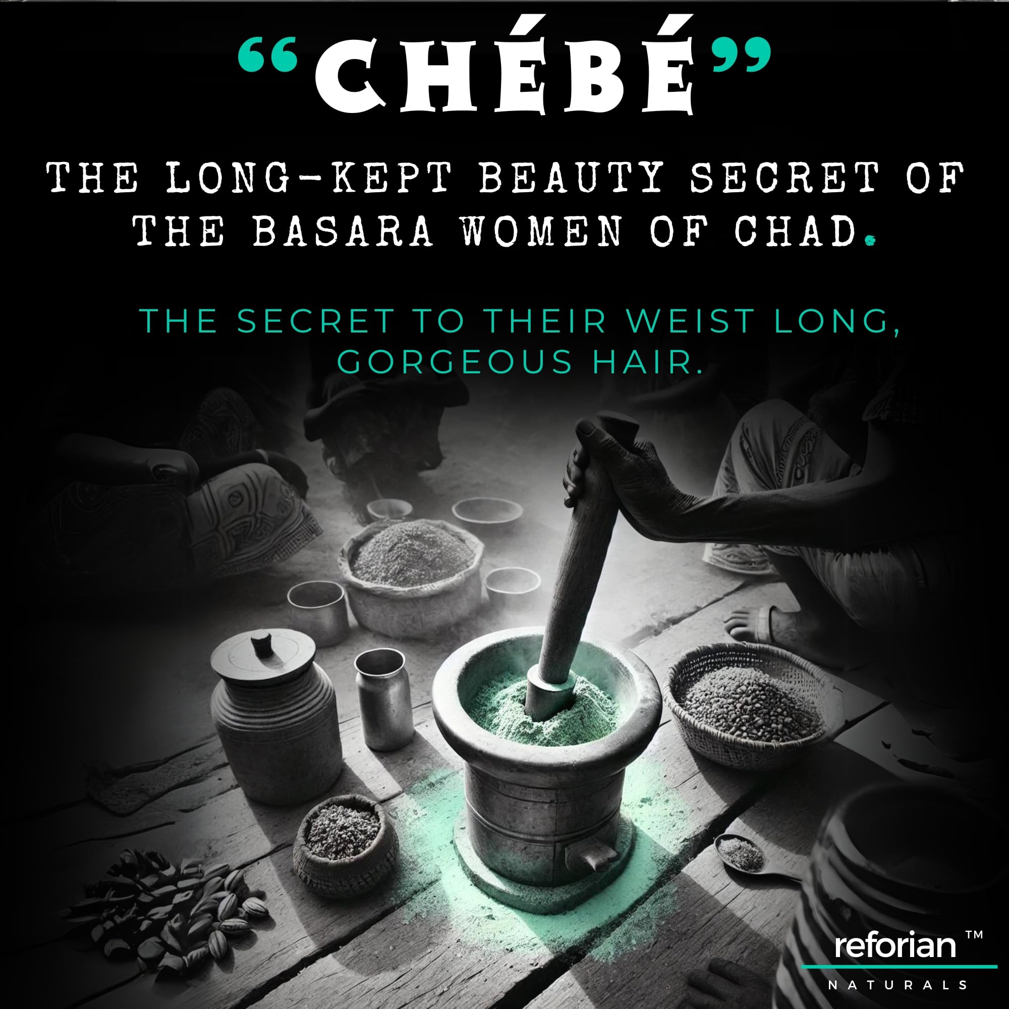 Reforian Chebe Butter jar with natural ingredients like castor and jojoba oils.