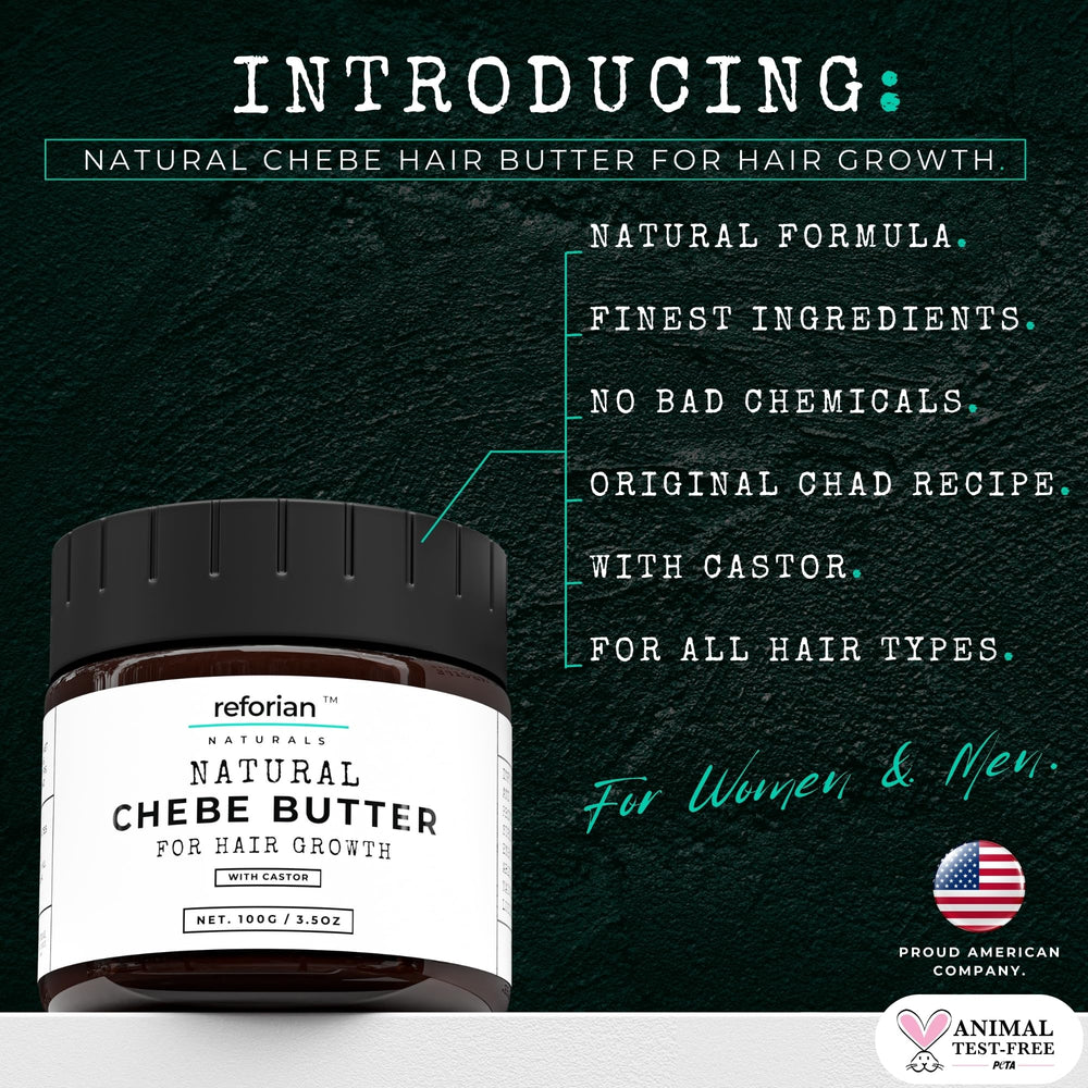 Reforian Chebe Hair Butter bottle pour demonstrates easy application and scalp nourishment.