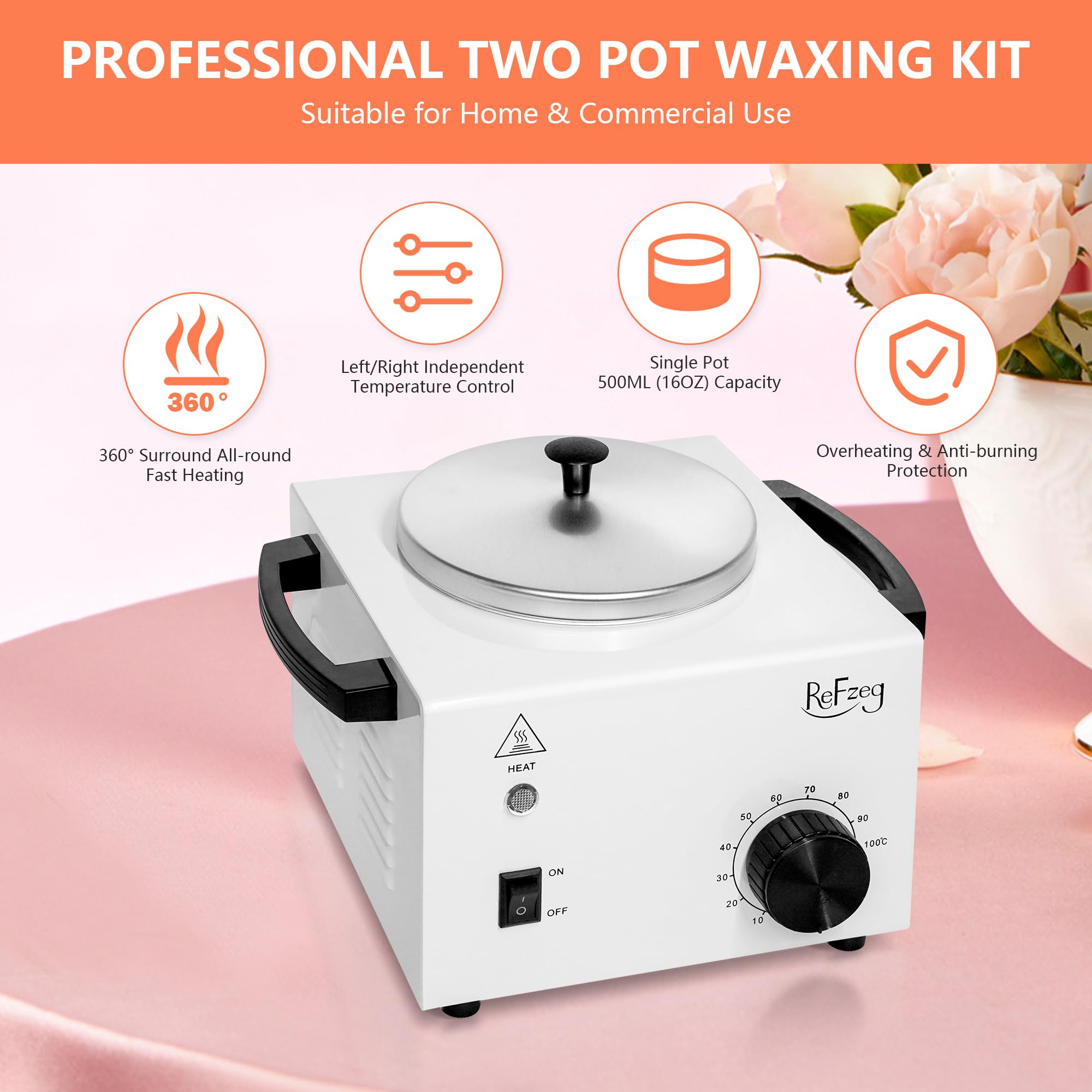ReFzeg temperature-control wax warmer maintains precise melting.