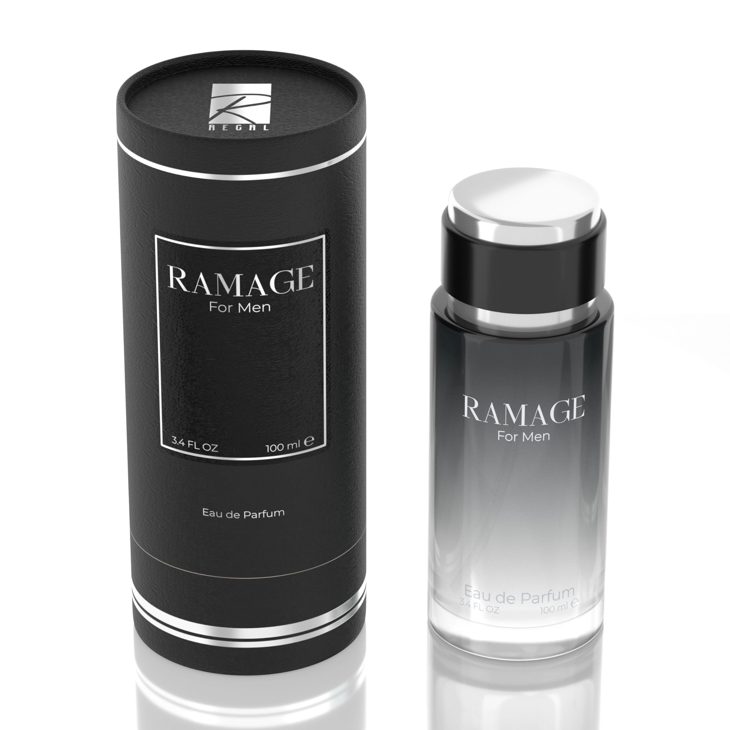 Regal Fragrances Cologne bottle with amber liquid, hints at warm sophistication.