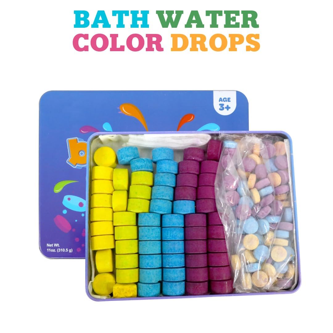 Regal Games Kid Made Modern bath color tablets kids playing turning bath into a creative color playground.