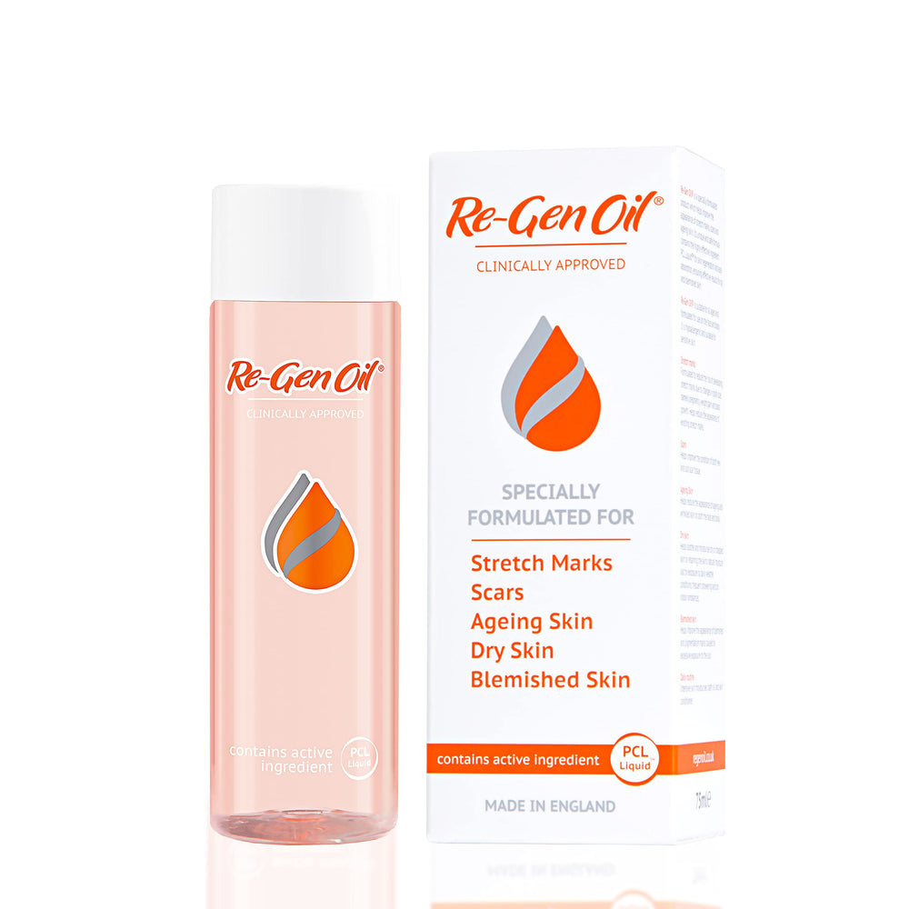 Re-Gen Oil stretch marks before-after view highlighting tone.