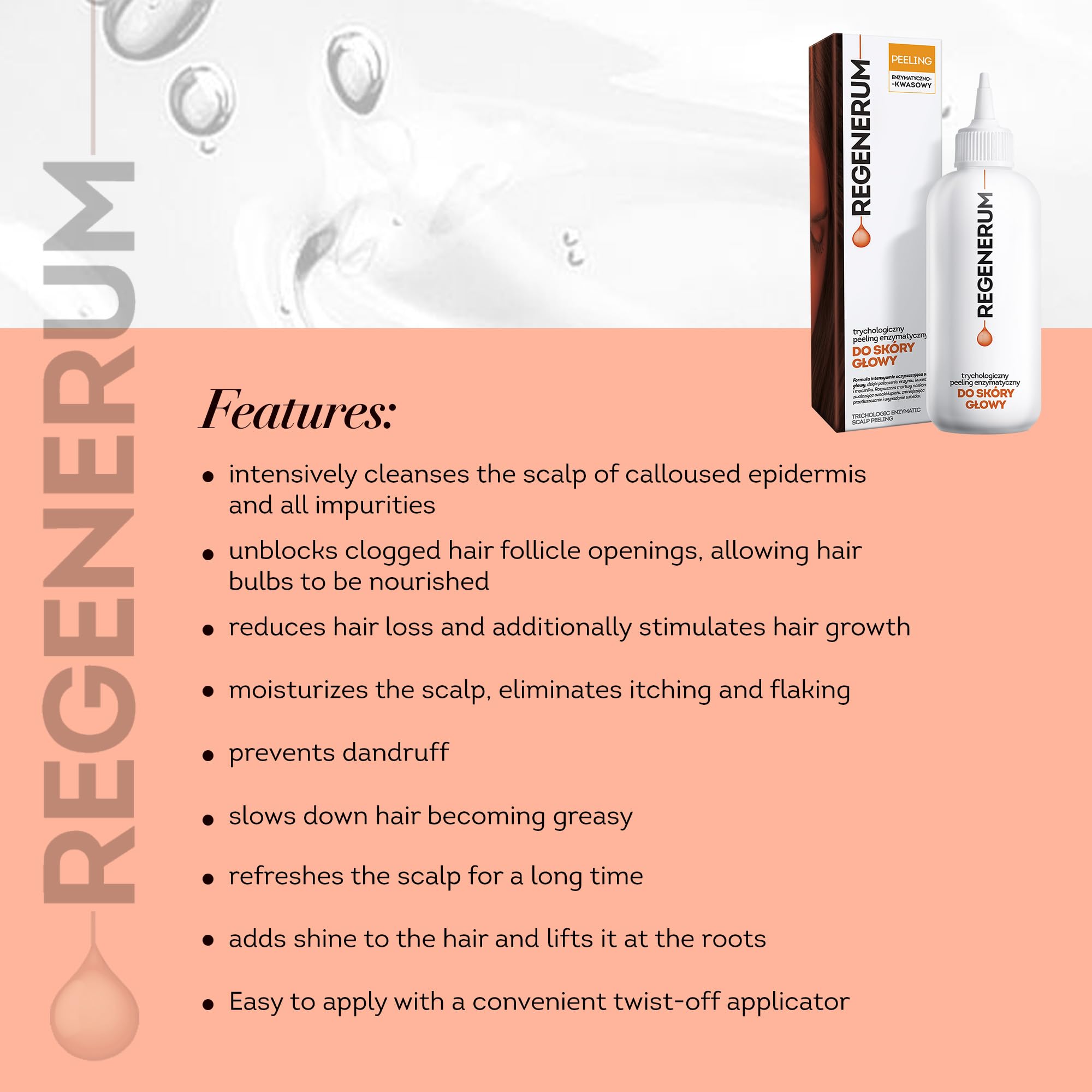 Regenerum Trichology enzymatic peel pour action — even application inspires deeper cleansing.