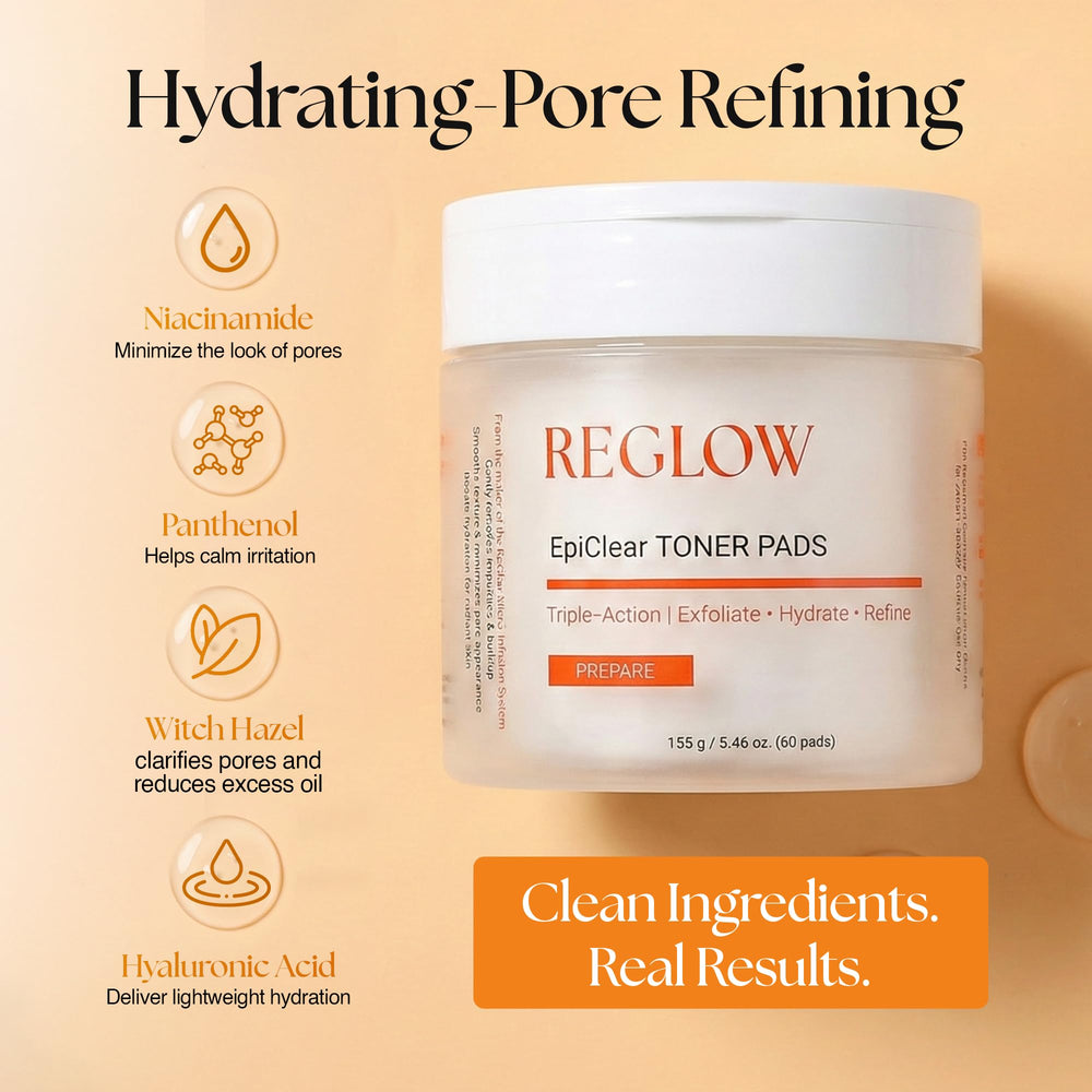 Applying pad to cheek illustrates daily exfoliation routine.