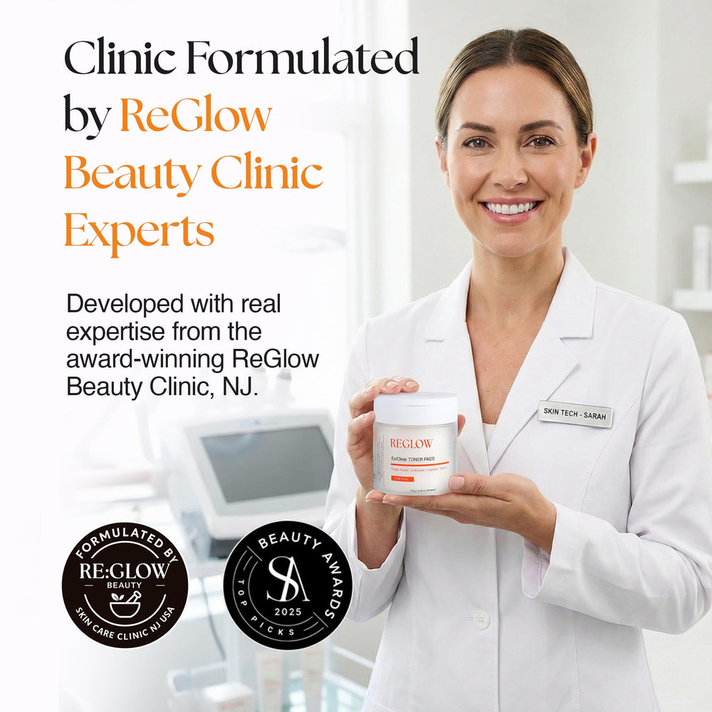 Clinic-inspired branding conveys professional skincare vibe.