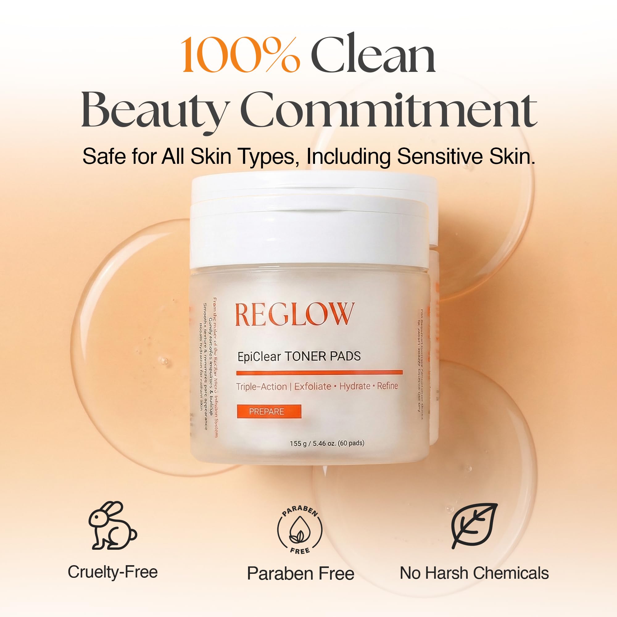 Calm, hydrated glow as pad is applied.