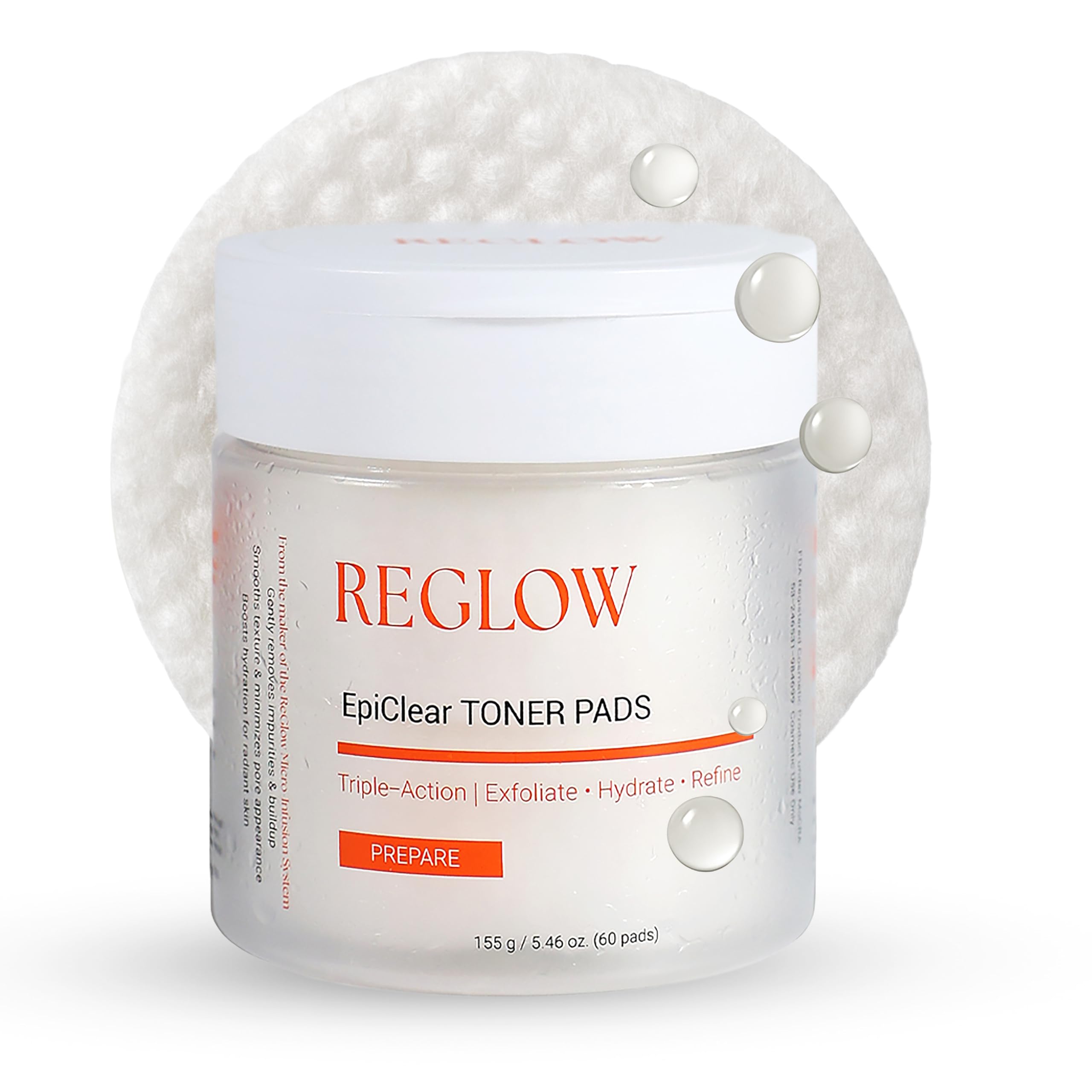 ReGlow EpiClear Toner Pads packaging promoting pore refinement and exfoliation.