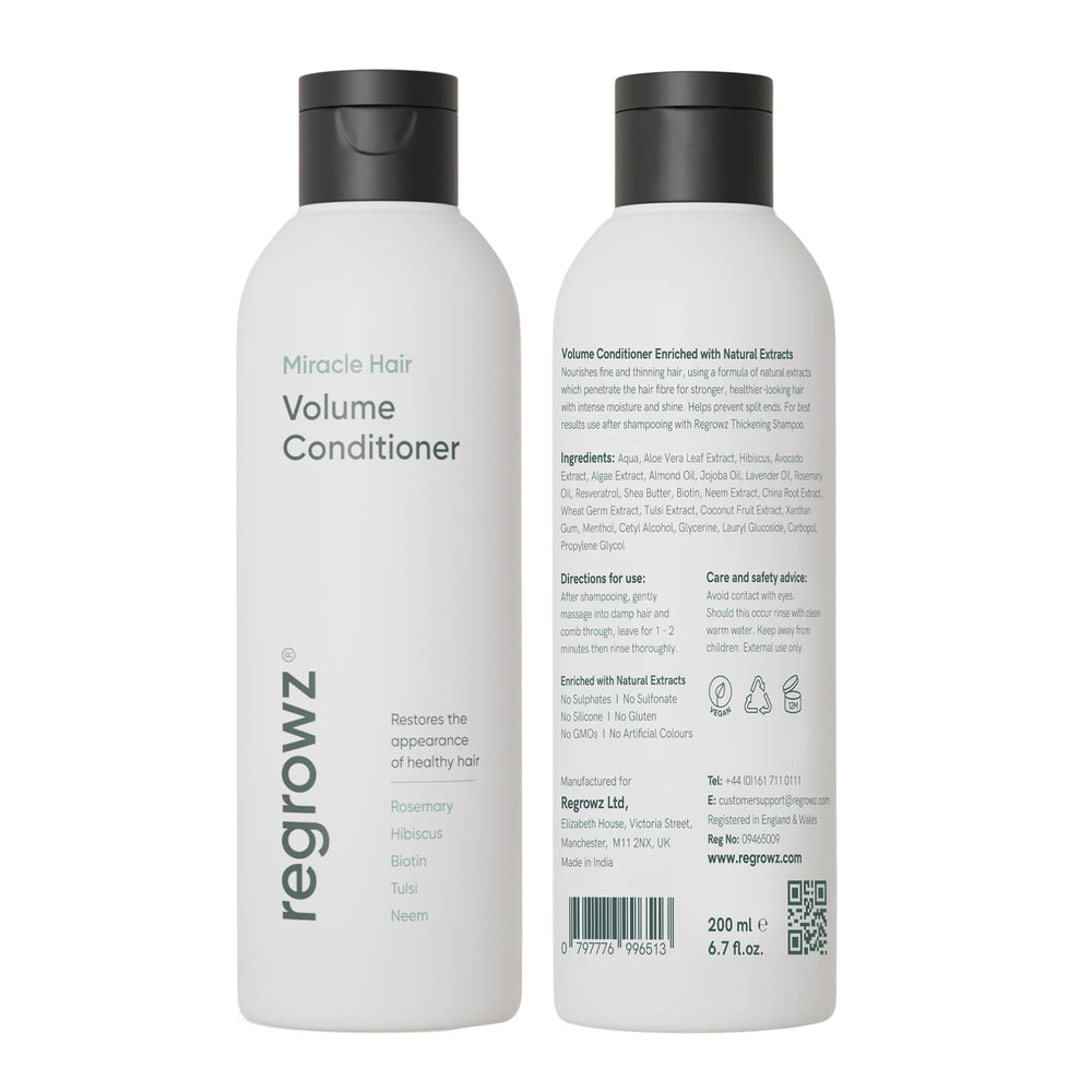 Regrowz Miracle Volume Conditioner bottle for easy styling and added body.