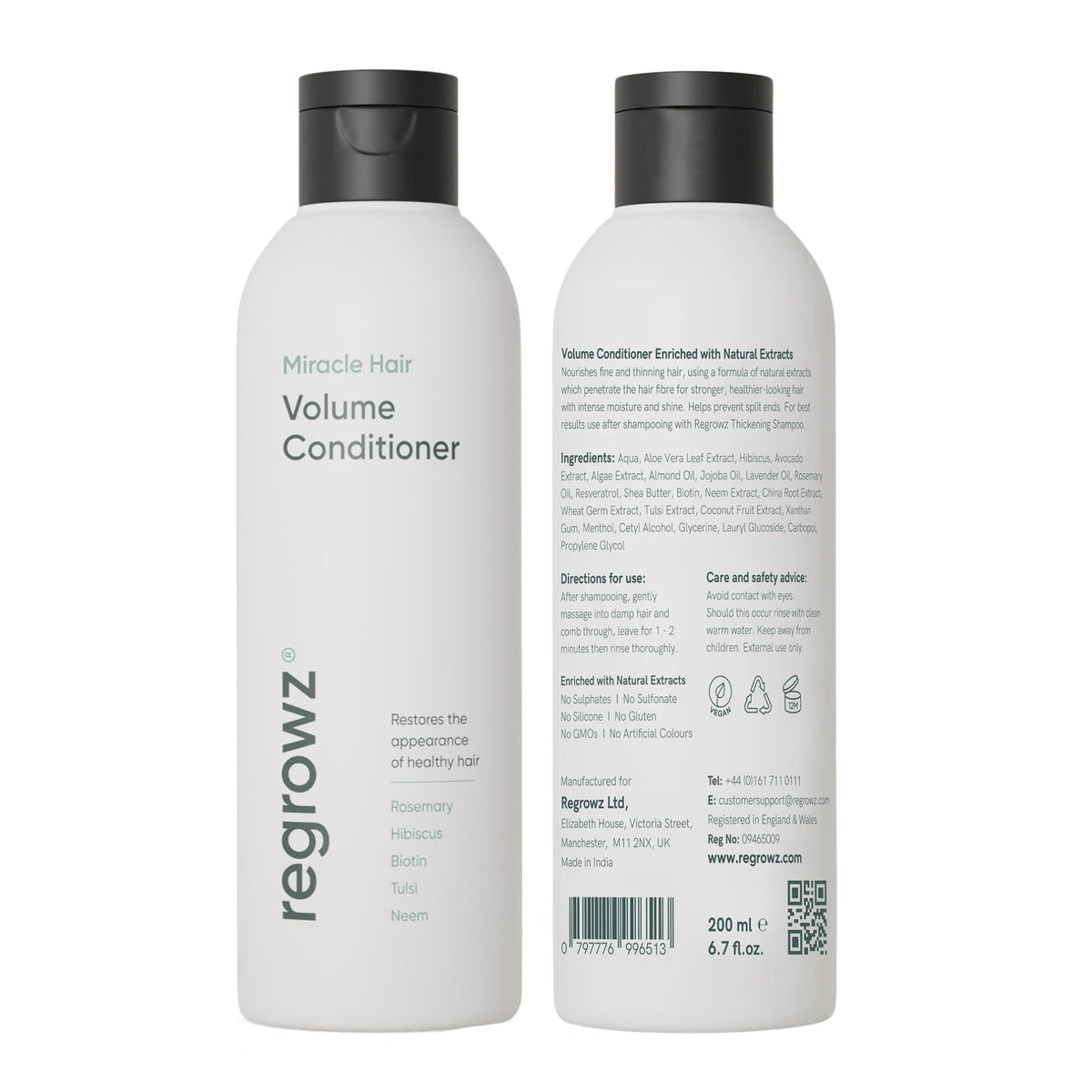 Regrowz Miracle Volume Conditioner bottle for easy styling and added body.