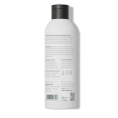 Regrowz Miracle Volume Conditioner ingredients feature hibiscus and biotin for healthier strands.