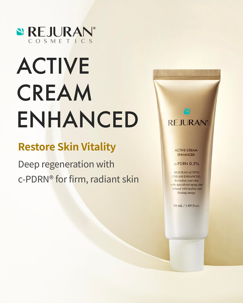 REJURAN Active Cream pump dispenses rich formula for easy daily application.