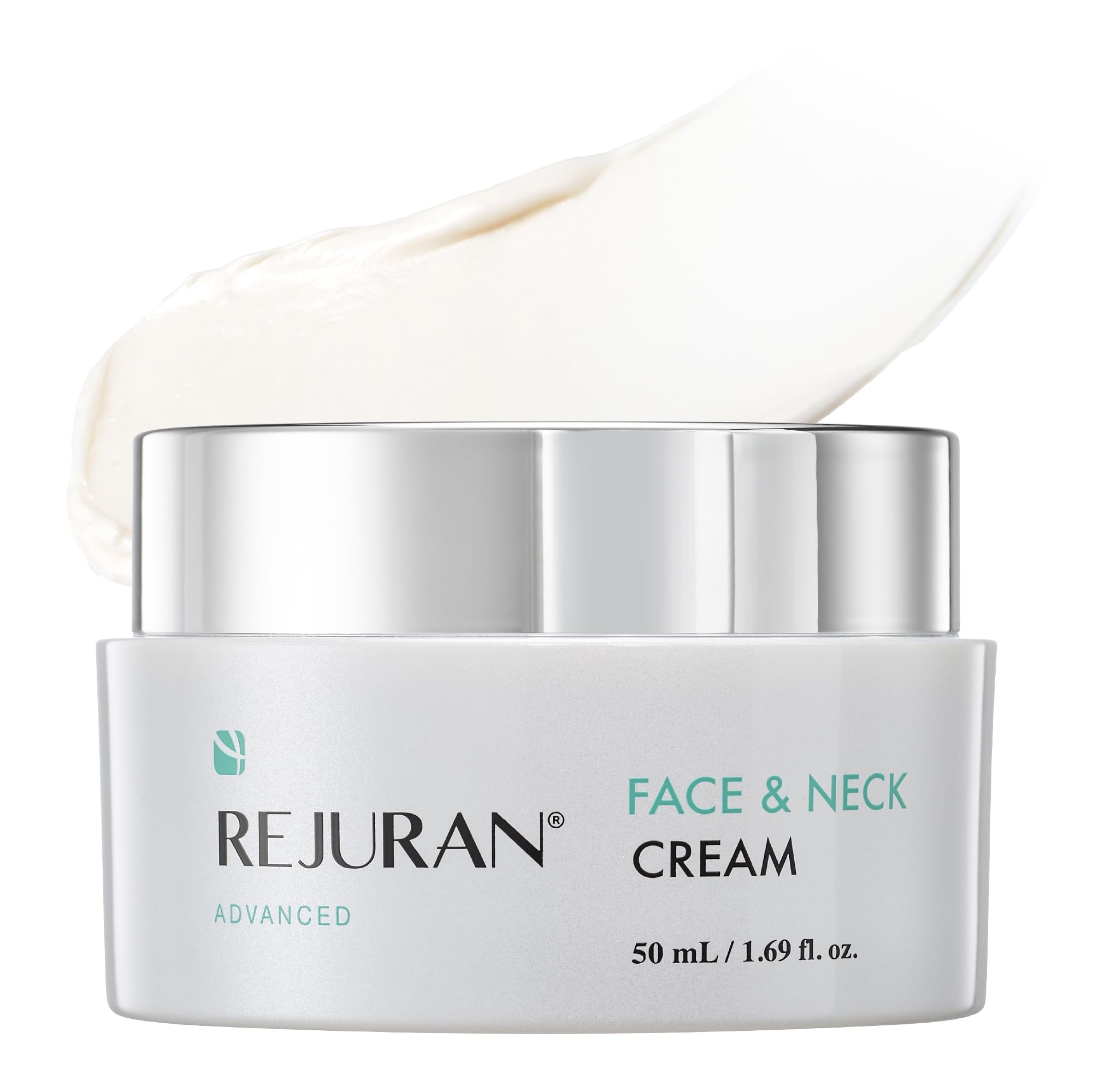 REJURAN Advanced Face & Neck Firming Cream bottle with pump for easy application and hydration.