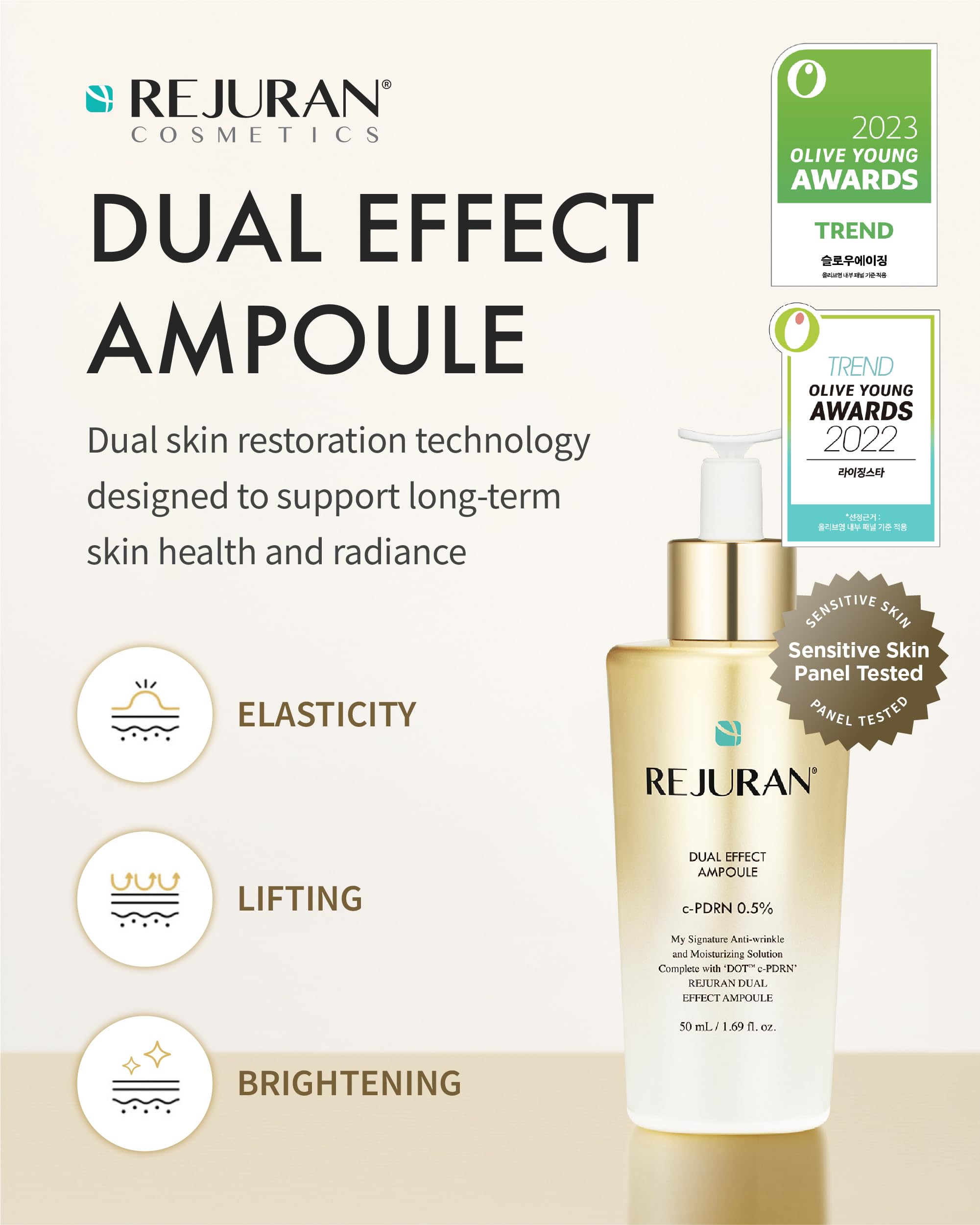 REJURAN Dual Effect Ampoule dropper-top view highlighting ceramide NP nourishment.