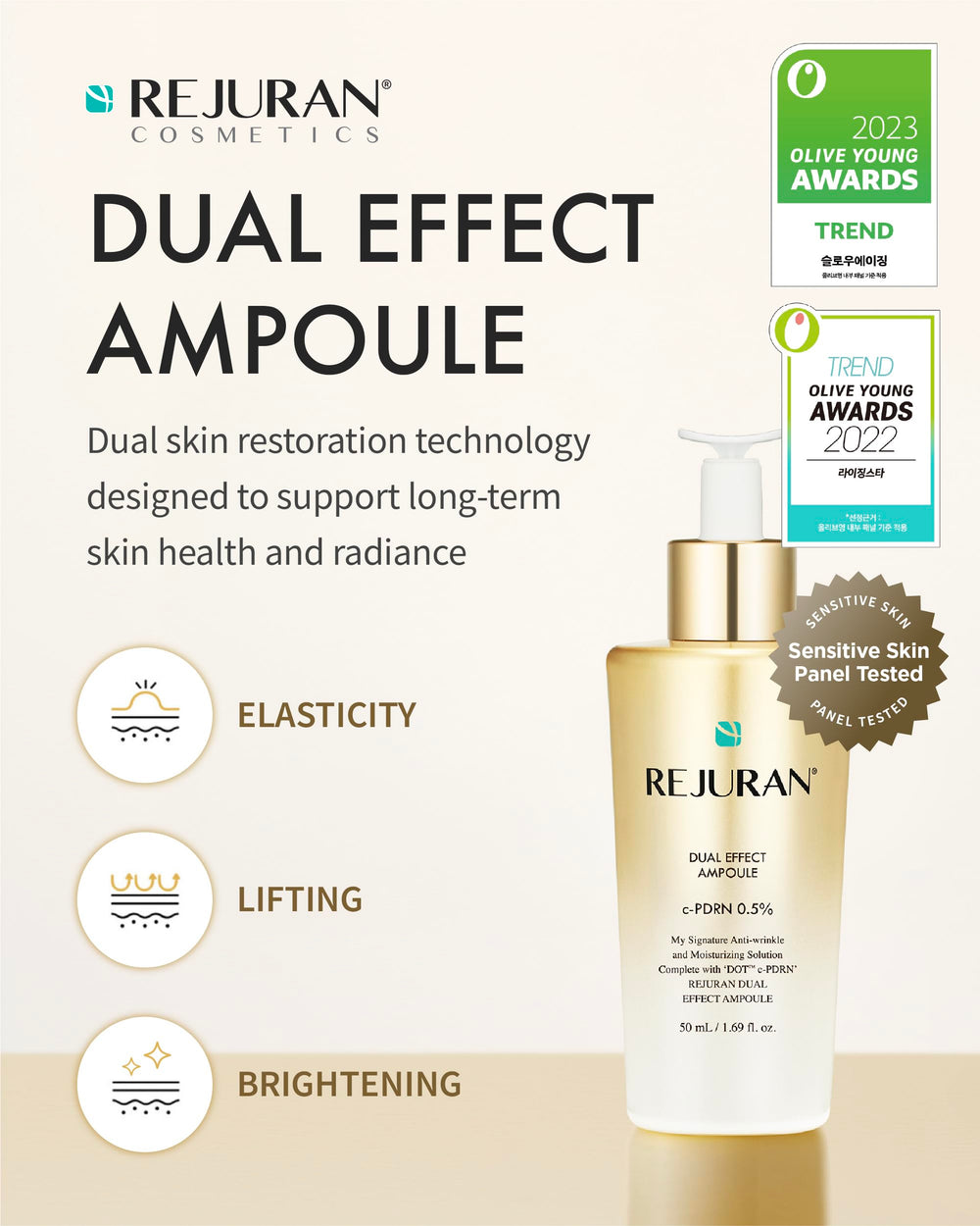 REJURAN Dual Effect Ampoule dropper-top view highlighting ceramide NP nourishment.