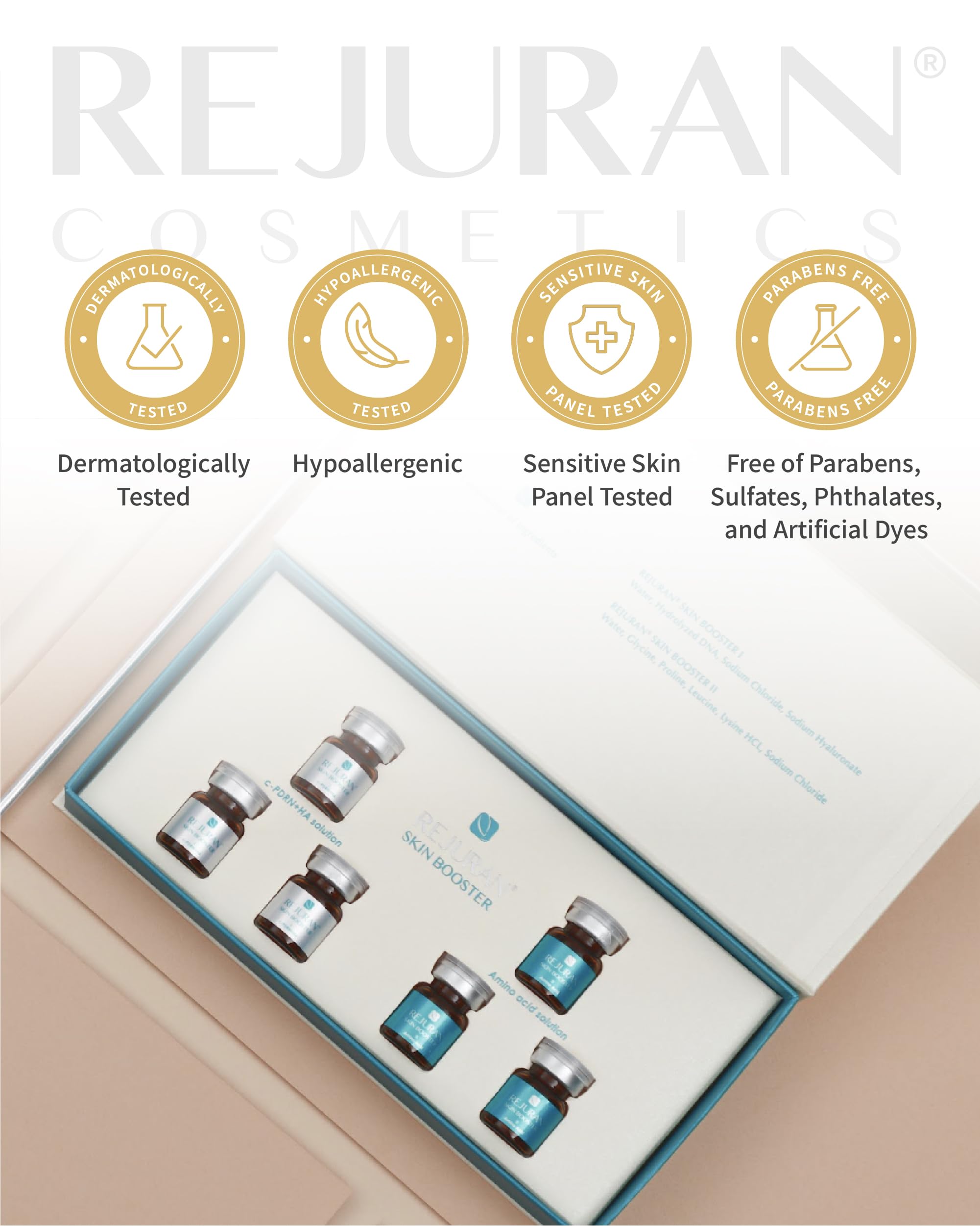 REJURAN Dual Effect Ampoule cruelty-free branding close-up.
