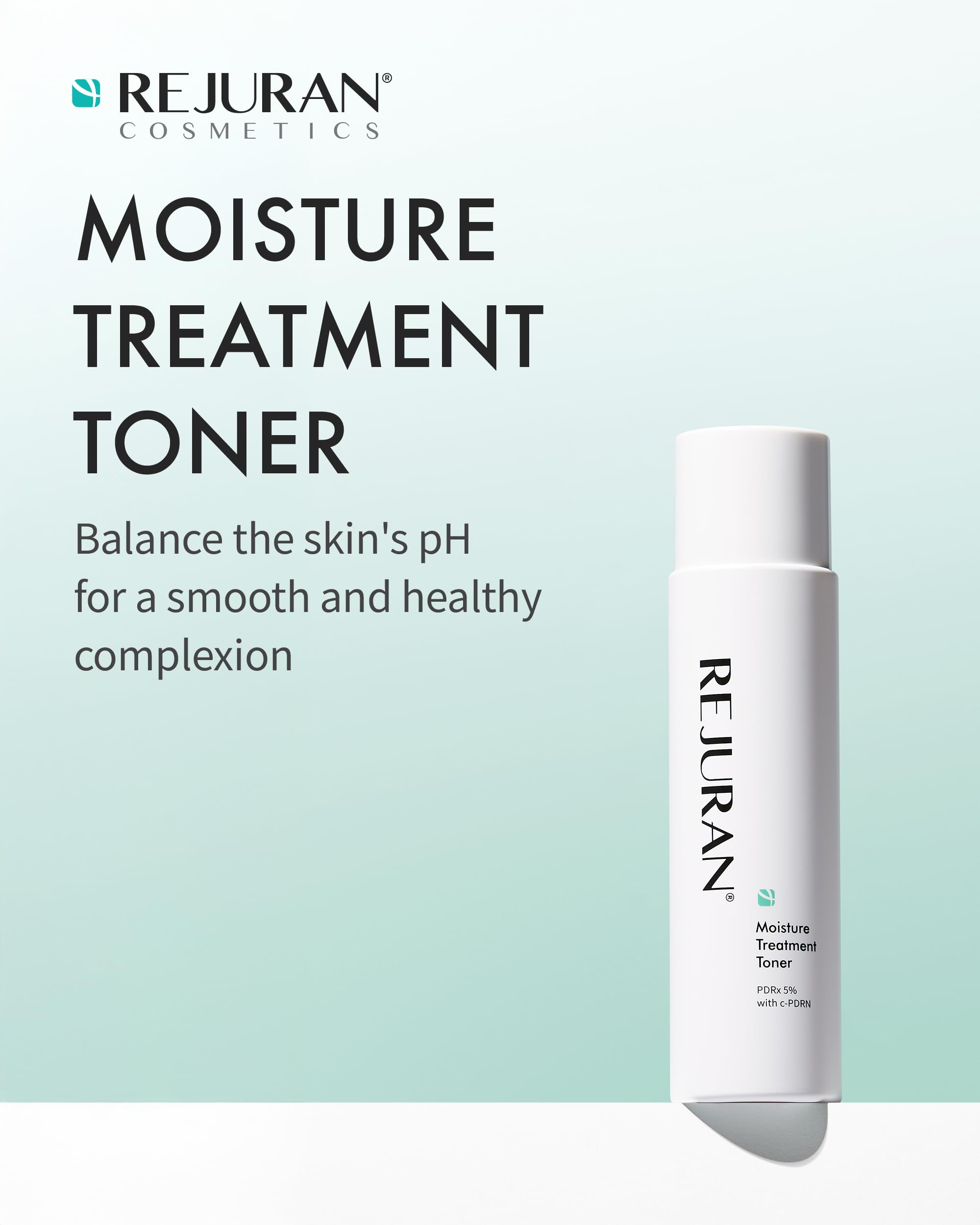 REJURAN Moisture Toner texture swirl highlights lightweight hydration for daily use.