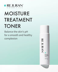 REJURAN Moisture Toner texture swirl highlights lightweight hydration for daily use.