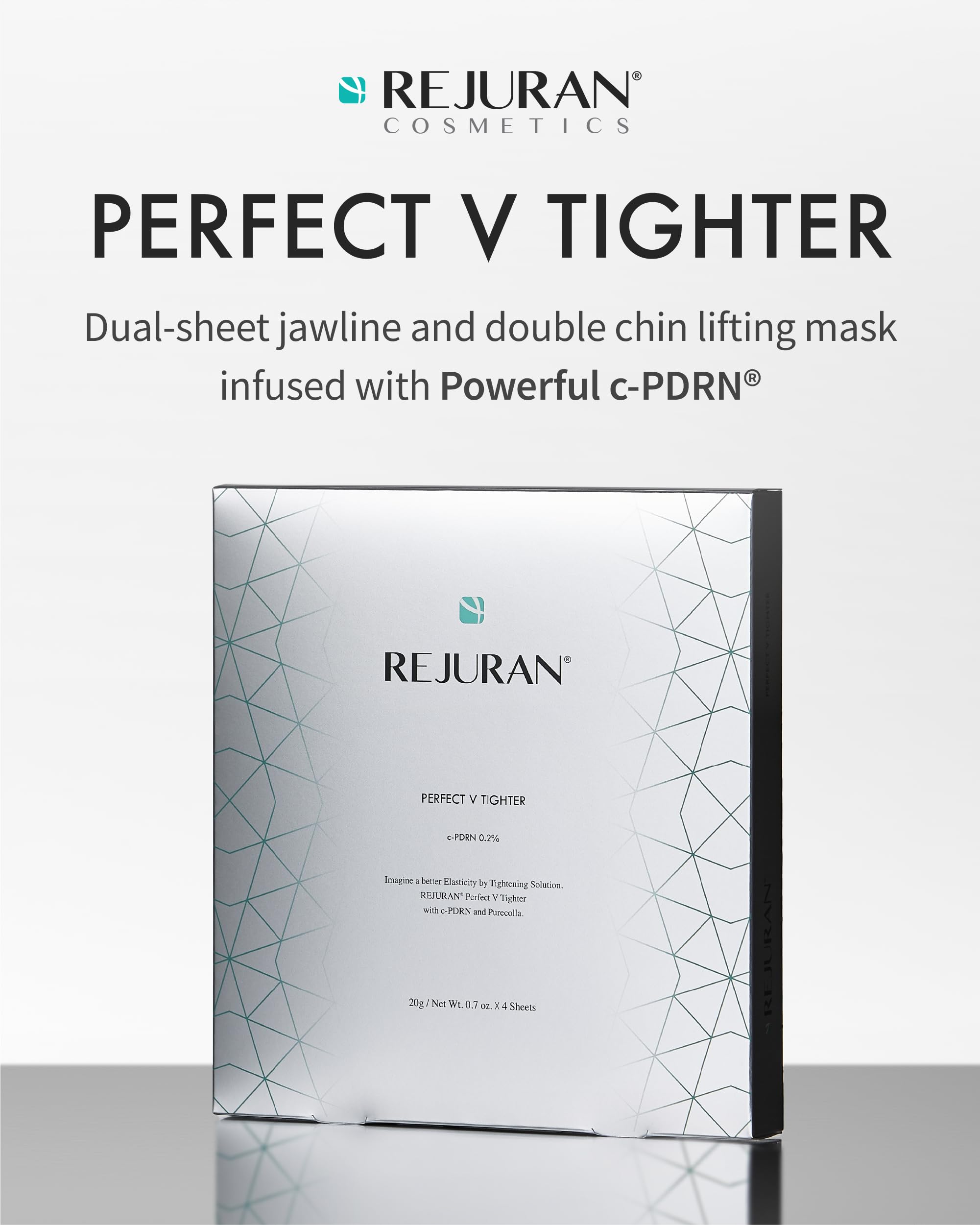 REJURAN Perfect V mask close-up showing 20g cream for deep hydration
