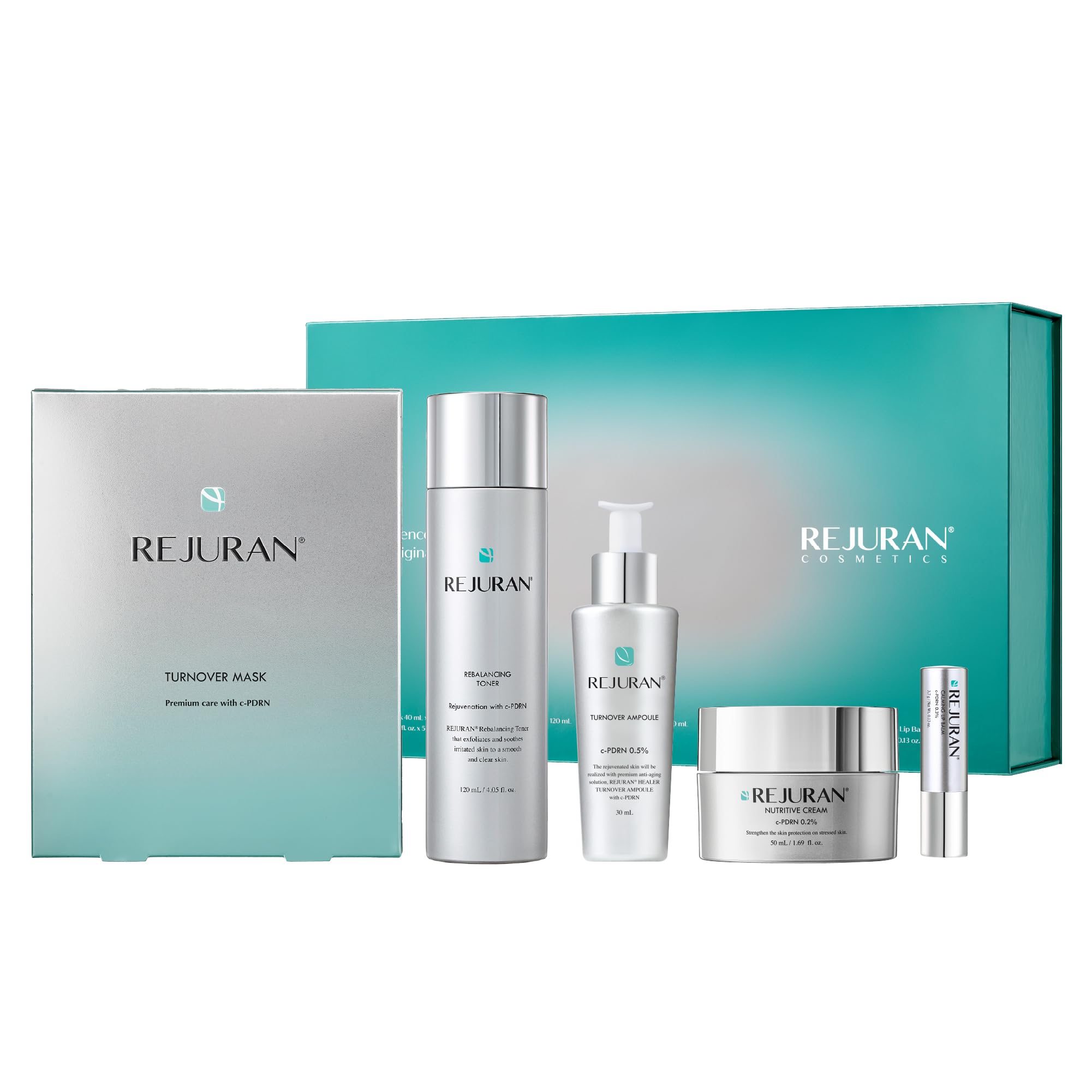 REJURAN Turnover Ampoule bottle showing advanced formula for radiant skin and barrier support.