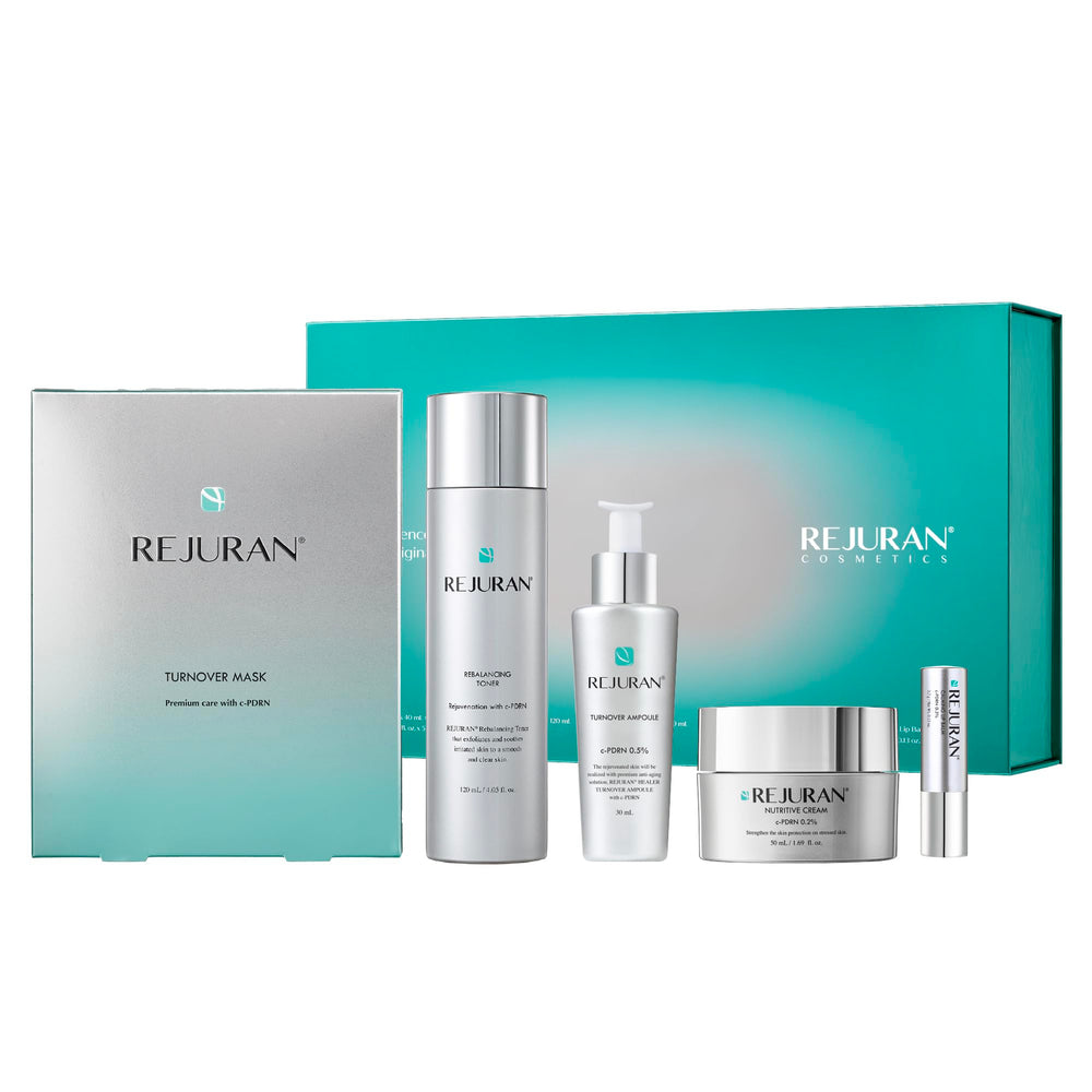 REJURAN Turnover Ampoule bottle showing advanced formula for radiant skin and barrier support.