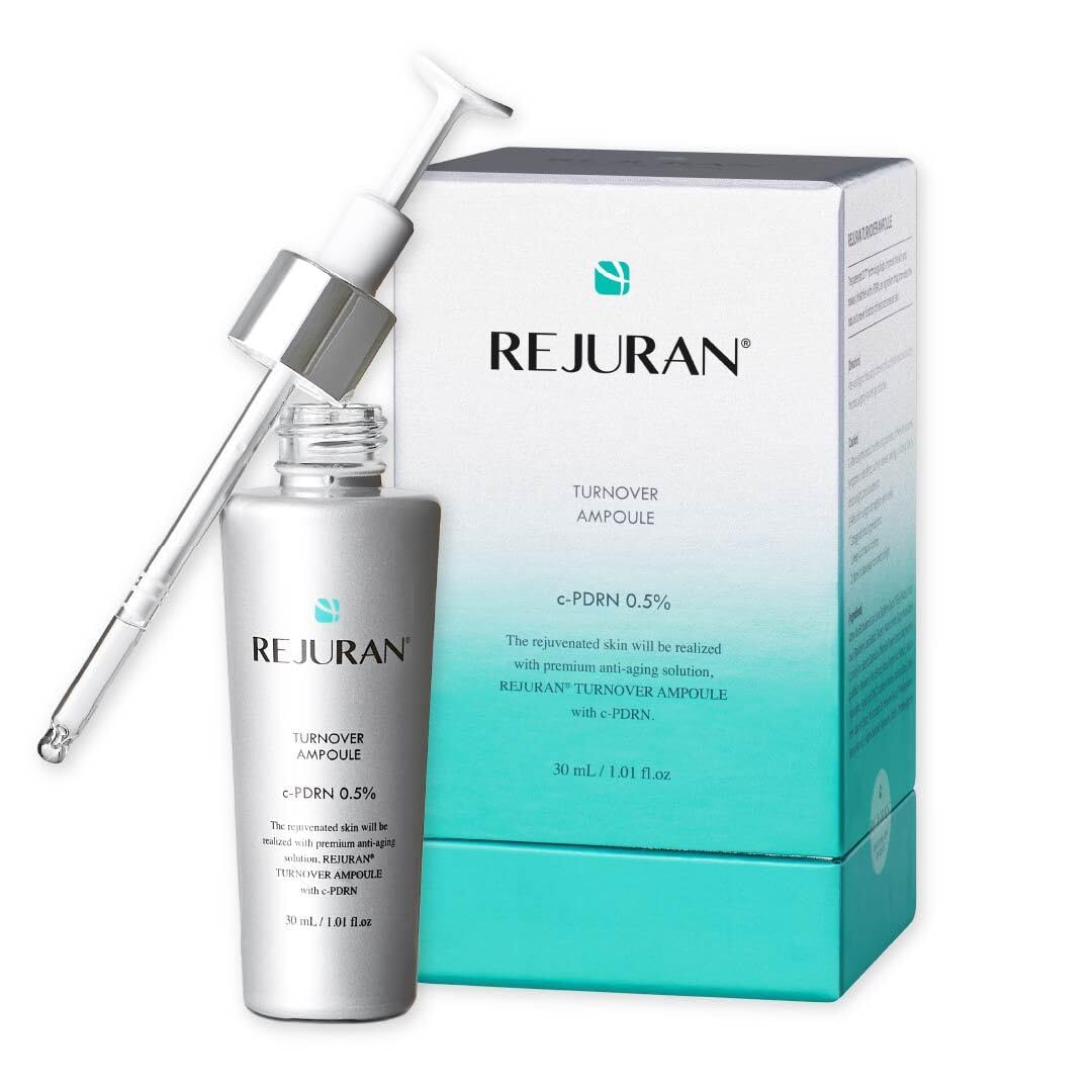 REJURAN Turnover Ampoule label close-up, highlighting premium formula for healthy-looking skin