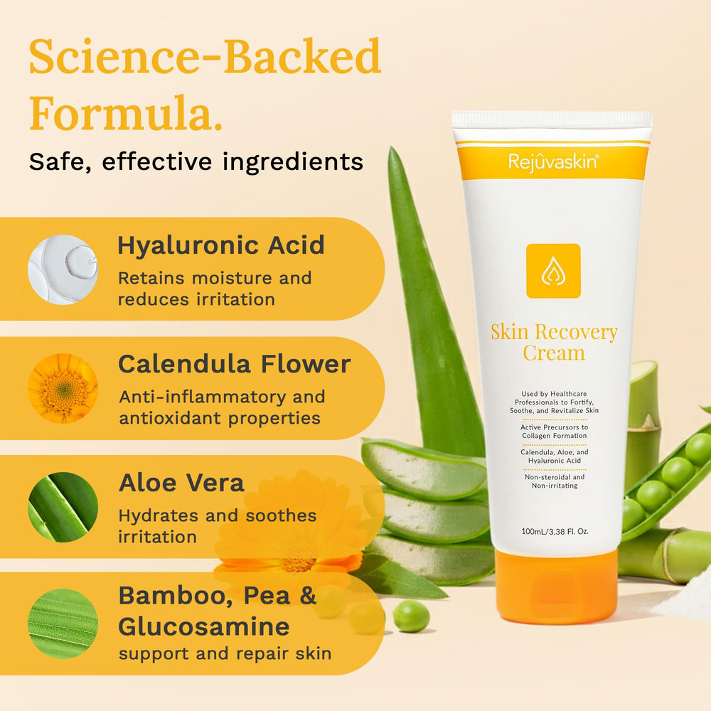 Rejuvaskin Skin Recovery Cream swirl with Aloe Vera for calm skin