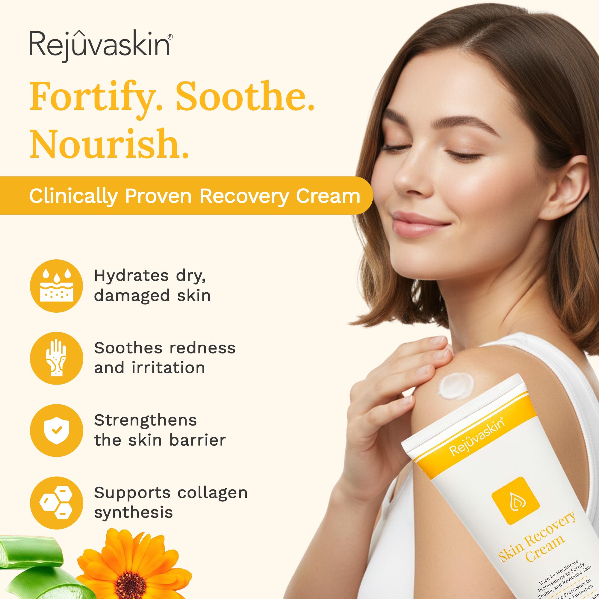 Rejuvaskin Skin Recovery Cream texture appears light and non-greasy