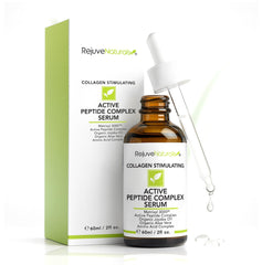 RejuveNaturals Peptide Complex Serum bottle close-up for firmer-looking skin