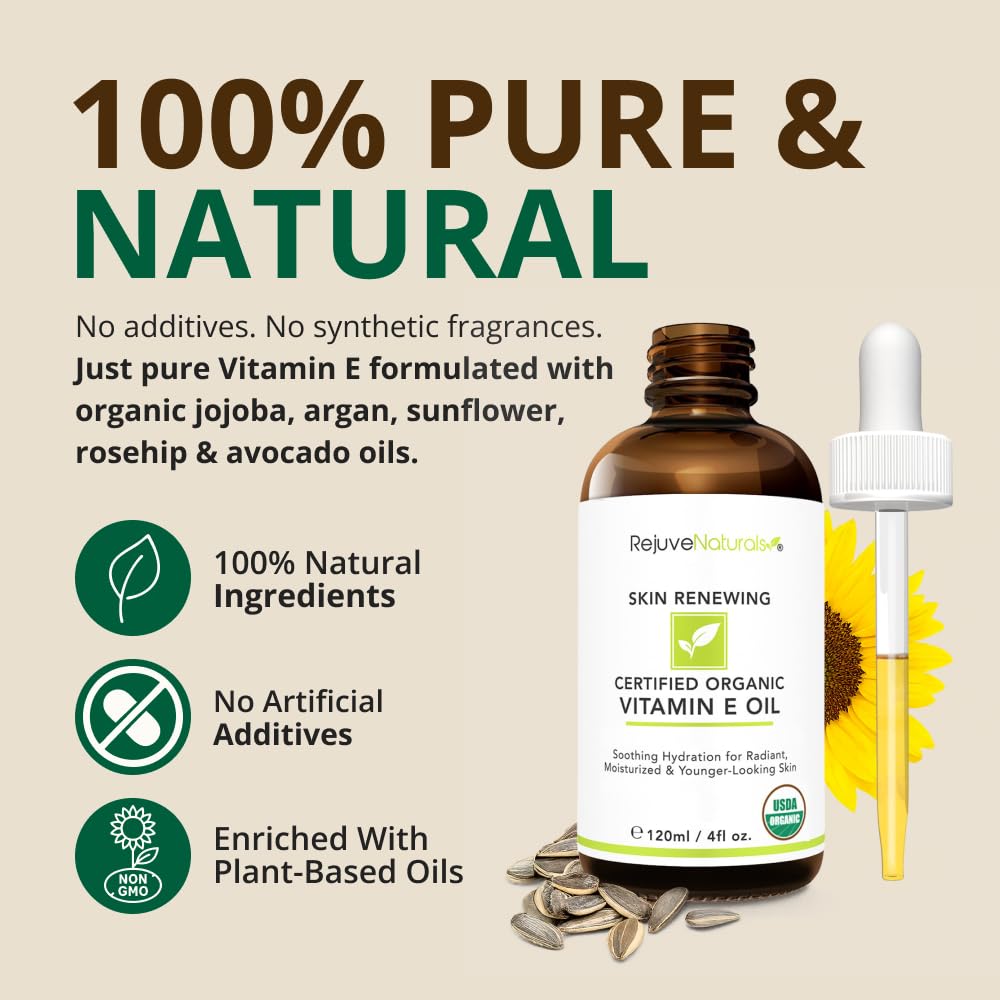 RejuveNaturals Vitamin E Oil application on body, nourishing dry skin.
