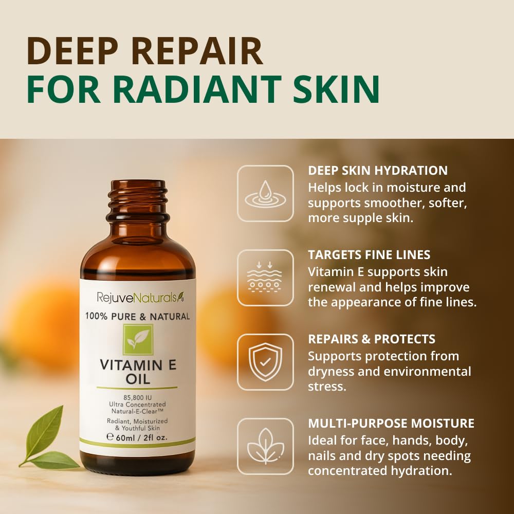 RejuveNaturals Vitamin E Oil dropper close-up showing precise application