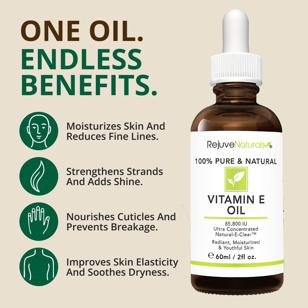 RejuveNaturals vitamin e oil ingredients panel emphasizes olive-derived formula