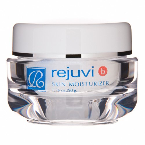 Rejuvi b Skin Moisturizer bottle on a clean surface, lightweight hydration.