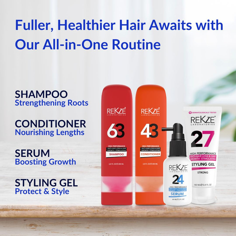 REKZE 24 Serum dropper applying to the scalp for targeted care.