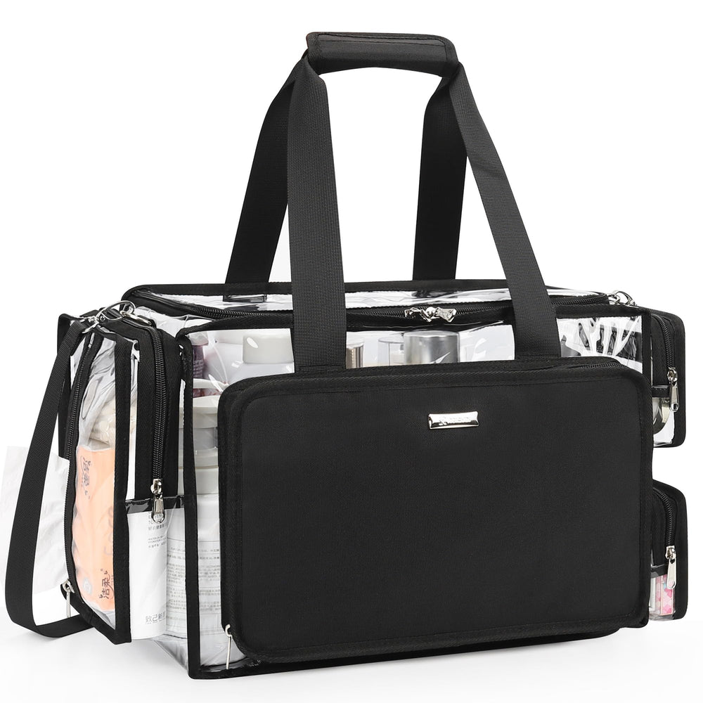 Relavel extralarge clear makeup bag front view showing visibility and structure for quick access