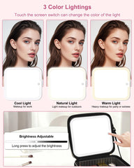 Relavel detachable LED mirror shown in use with three lighting modes
