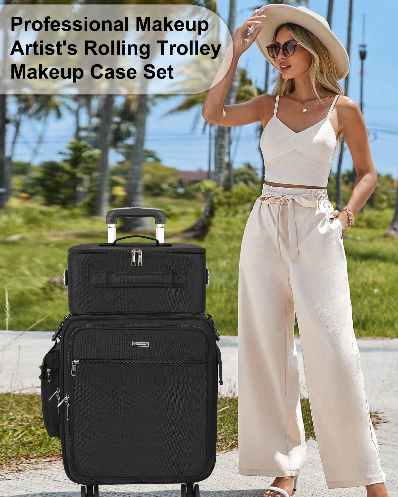 Relavel detachable portable cosmetic case offers hands-free carrying options.