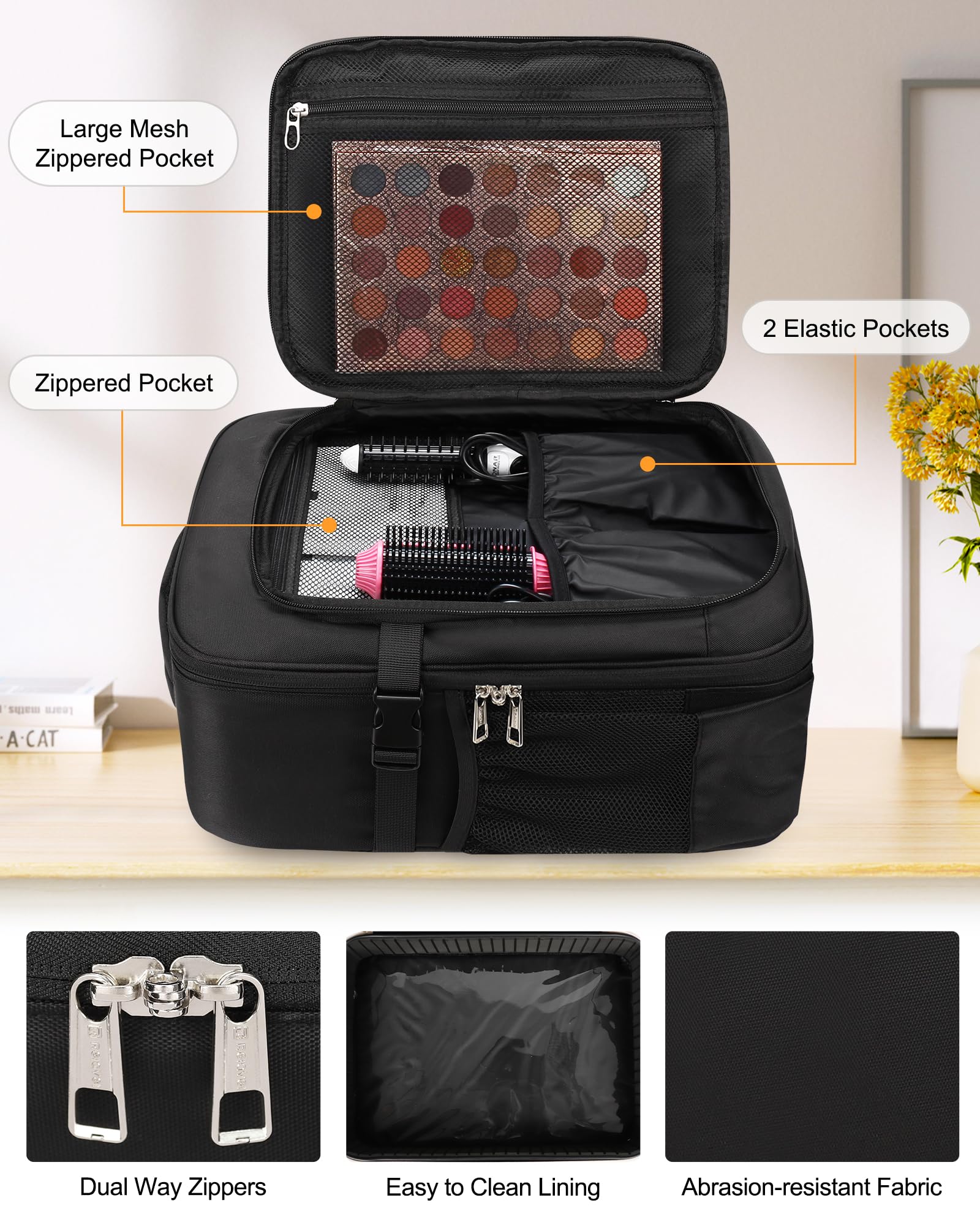Relavel dual-layer backpack design keeps brushes and palettes organized.