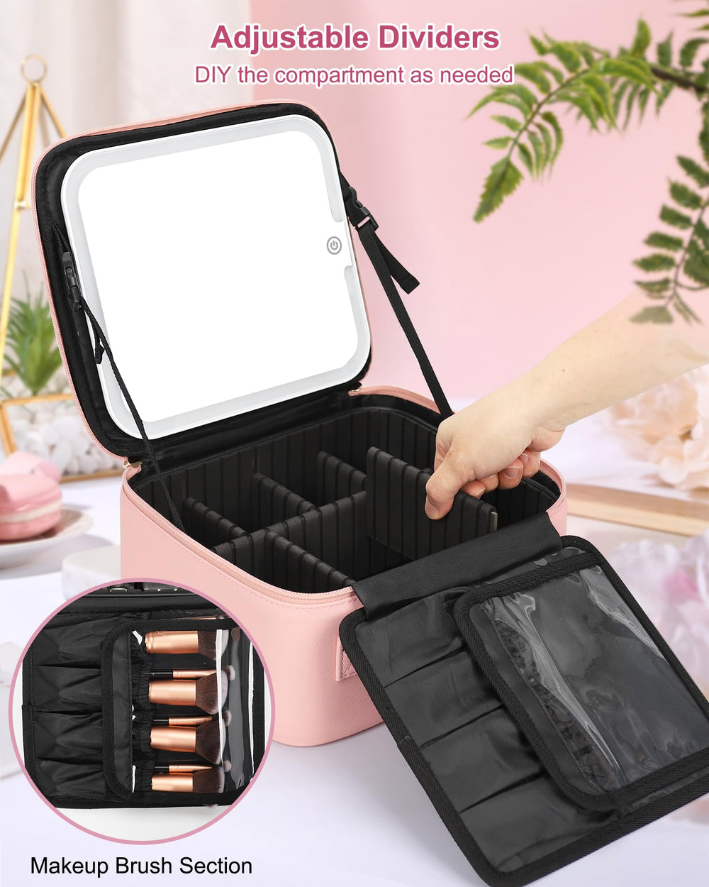 Relavel makeup case with detachable mirror for easy setup.