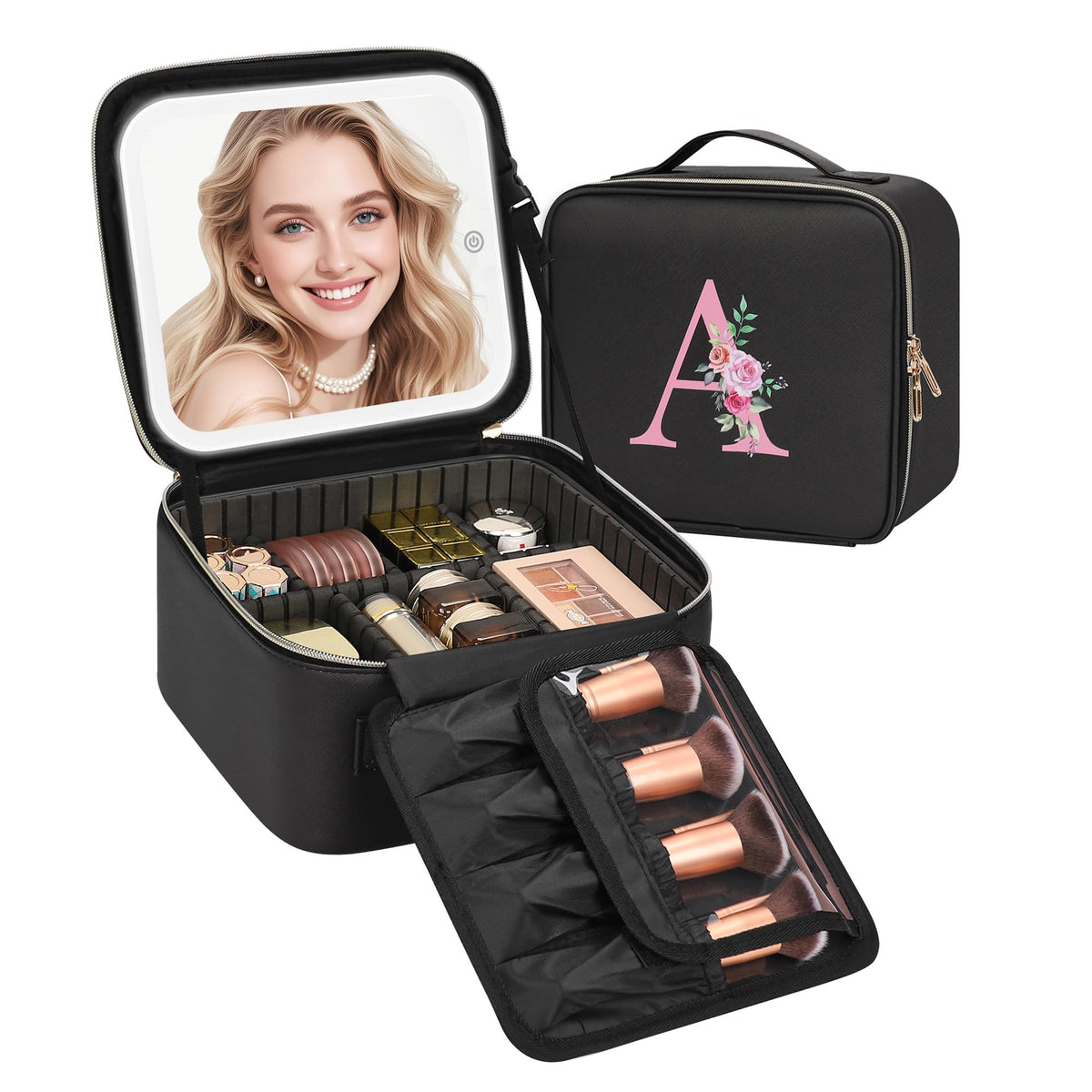 Relavel Initial makeup bag front with silk-printed initial design for personalization.