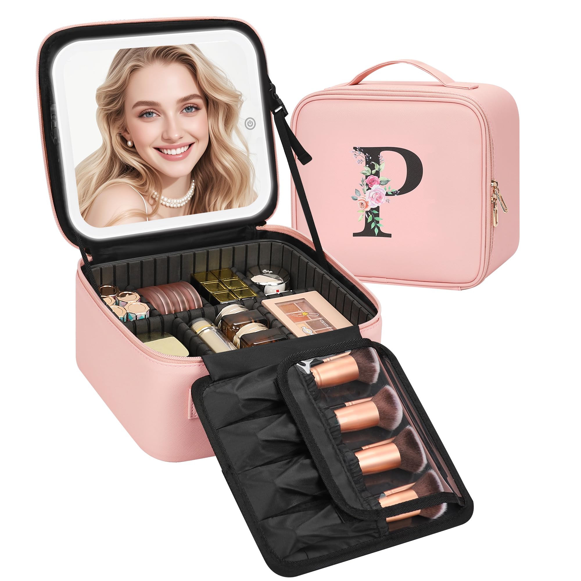 Relavel initial makeup bag with LED mirror for personalized style on the go.