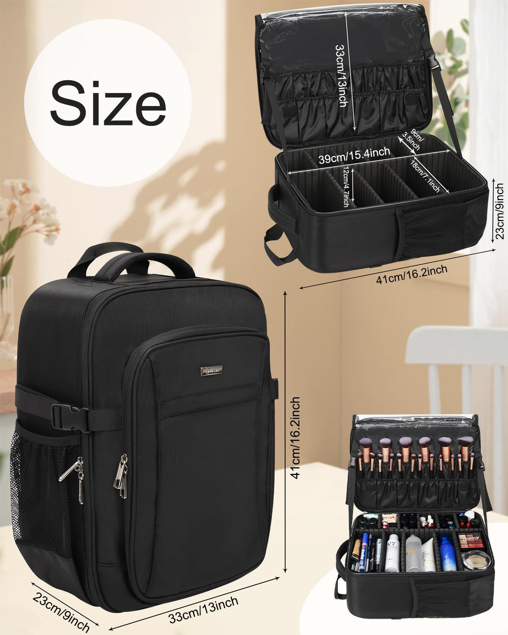 Relavel mesh pockets support organized cosmetics and accessories.