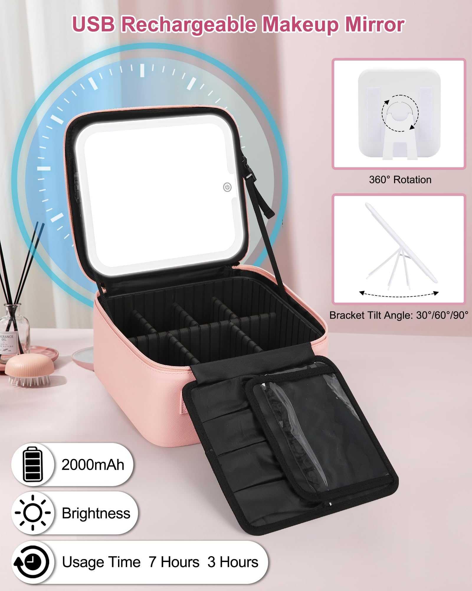 Relavel rechargeable makeup mirror with three lighting modes for precise makeup.
