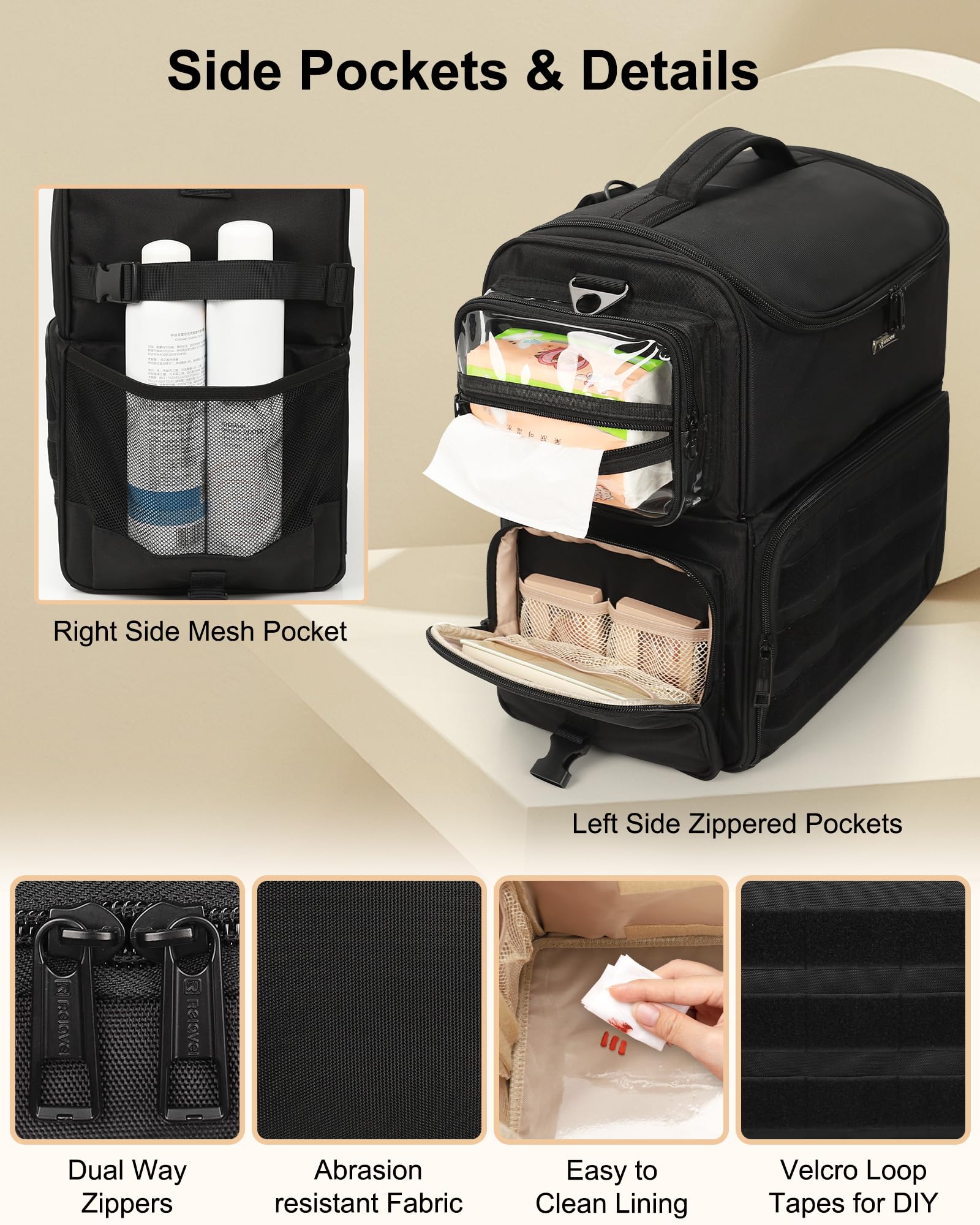 Relavel 360 spinner wheels provide smooth movement for on-the-go work.