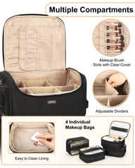 Relavel bottom layer with four clear bags for easy storage of cosmetics and tools.