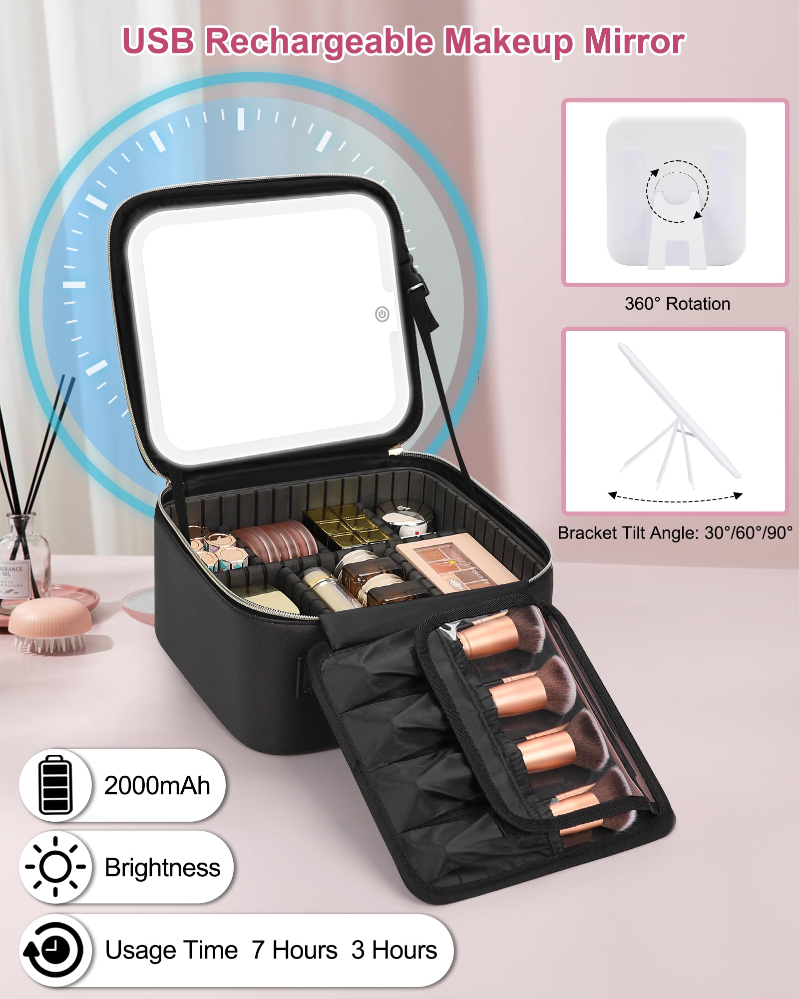 Relavel adjustable compartments and brush section organize cosmetics neatly