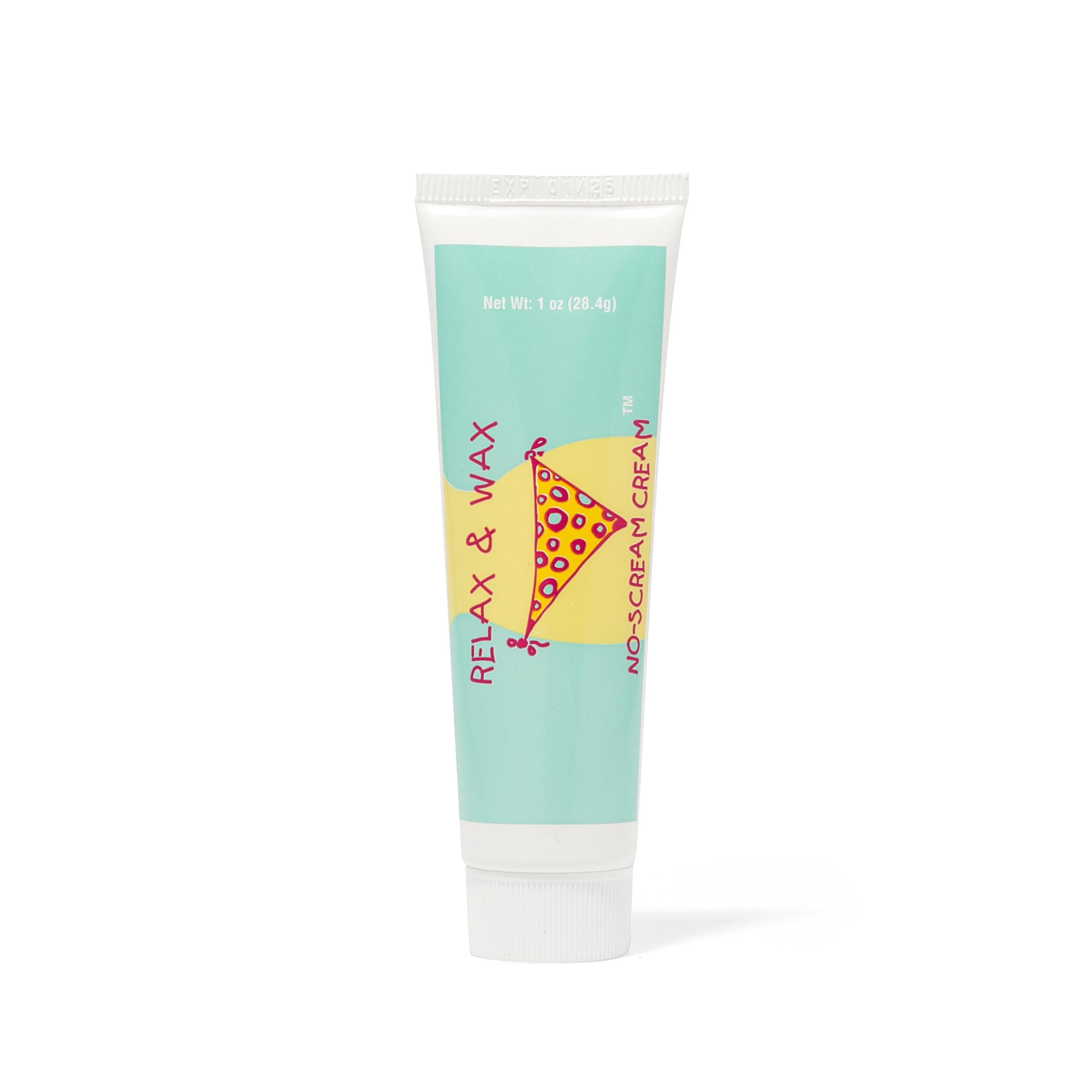 Relax and Wax No Scream Cream bottle label highlights fast-acting numbing formula for waxing.