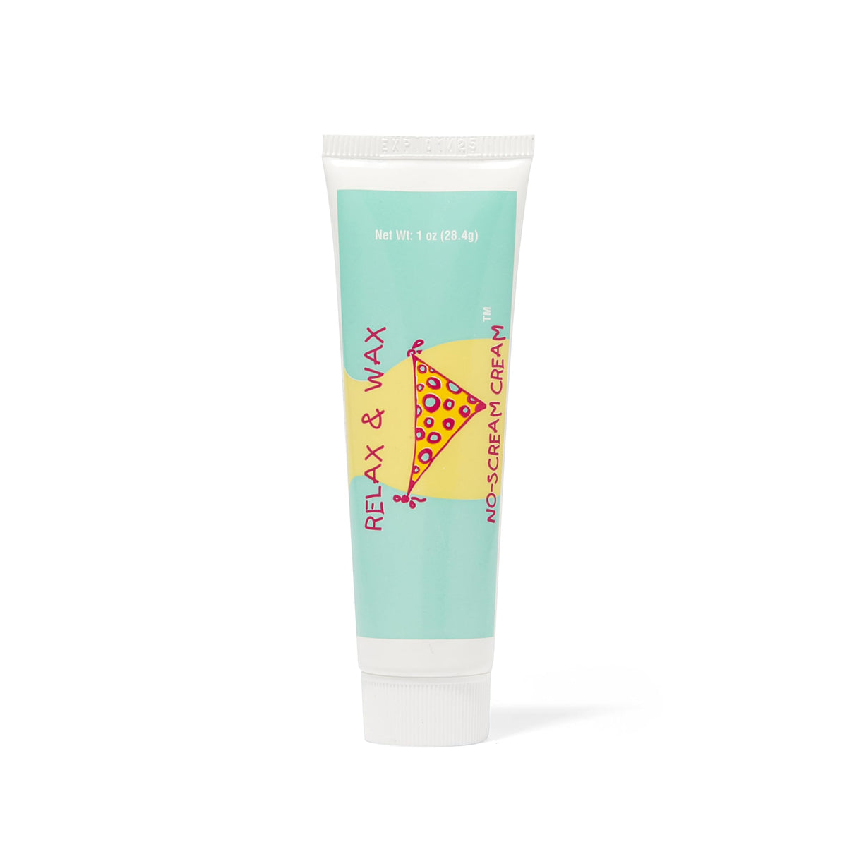 Relax and Wax No Scream Cream bottle label highlights fast-acting numbing formula for waxing.