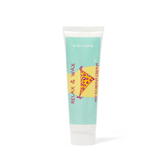 Relax and Wax No Scream Cream bottle label highlights fast-acting numbing formula for waxing.